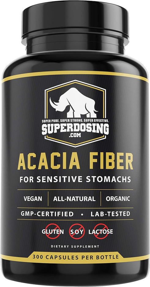 Fast Acting, Organic Acacia Senegal Fiber Capsules 300pk. Natural Soluble Fiber Supplement Pill. Vegan Prebiotic Capsules....