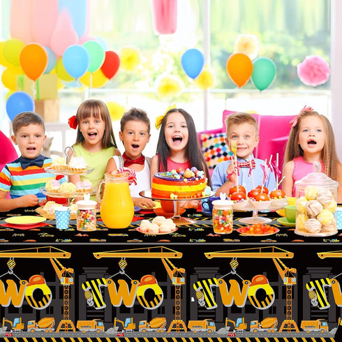 3Pcs Construction Birthday Party Tablecloth Dump Truck Plastic Table Covers for Kid Two 2nd Birthday Table Decorations Construction Theme Disposab...