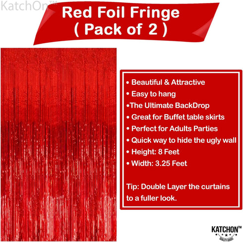 KatchOn, XtraLarge Red Streamers - 3.2x8 Feet, Pack of 2 | Red Backdrop for Wedding, Anniversary, Bachelorette, Birthday Decorations | Foil Fringe...