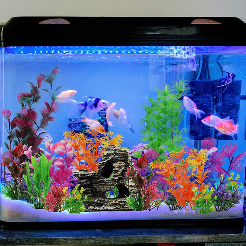 Aquarium Decorations Plants with Rockery View, 25pcs Aquarium Decor Plants and Rock Cave Hideout Ornaments, Fish Tank Accessories, Fish Tank Plant...