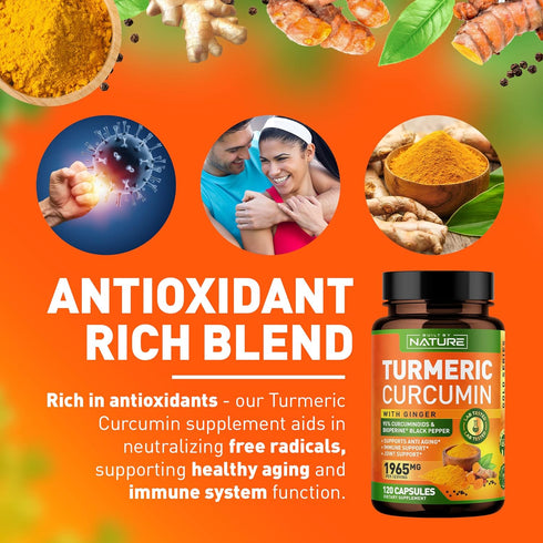 Turmeric Curcumin 1965mg with Ginger & BioPerine Black Pepper Extract - High Absorption 95% Curcuminoids for Joint & Antioxidant Support - Non-GMO...