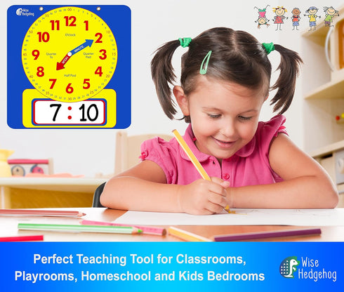 Large Dry Erase Magnetic Teaching Demonstration Clock, Kids Telling Time Learning Clock for Analog and Digital Time, Labelled Minute & Hour Hands,...