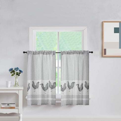 SXZJTEX Farmhouse Rooster Kitchen Boho Rustic Curtains Tier, Rod Pocket Panels for Living Room,Kitchen, Bathroom and Cafa, 27''W x 36''L, 2 Panels...