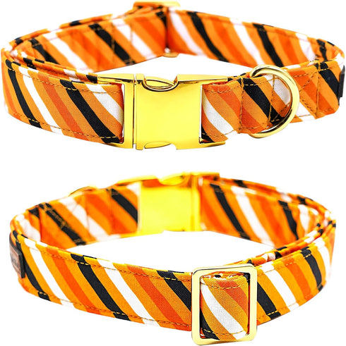 Elegant little tail Dog Collar, Fall Dog Collar Orange Stripe Holiday Pet Collar Dog Halloween Dog Bow Collar Pet Durable Adjustable Girl Boy Dog ...