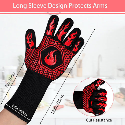 BBQ Fireproof Gloves, Grill Cut-Resistant Gloves 1472°F Heat Resistant Gloves, Non-Slip Silicone Oven Gloves, Kitchen Safe Cooking Gloves for Oven...