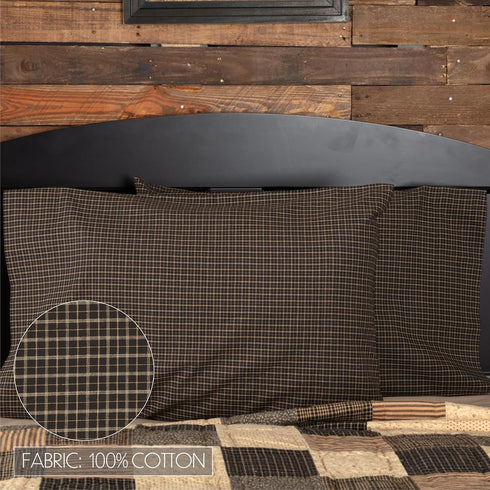 VHC Brands Kettle Grove Standard Pillow Case Set of 2 21x30 Country Primitive Bedding Accessory, Country Black...
