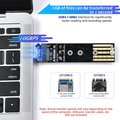 ELUTENG M.2 to USB Adapter Dual Protocol M.2 NVME SATA Hard Drive USB3.1 Gen2 10Gbps USB to NVME PCI-E SSD Reader M Key & B+M Key Support UASP for...