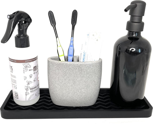 Happitasa Silicone Kitchen Sink Organizer Tray, Sponge Holder and Countertop Protector | Bathroom and Kitchen Soap Dish and Dispenser Tray (Black,...