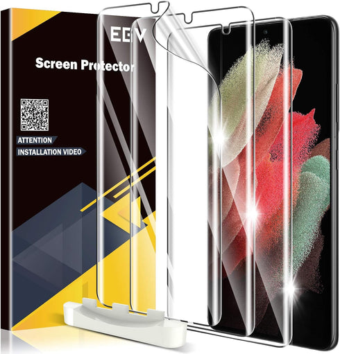 EGV 3 Pack Screen Protector Compatible for Samsung Galaxy S21 Ultra 6.8-inch, HD Clear Flexible Film, Positioning Tool, Support Fingerprint, Bubbl...