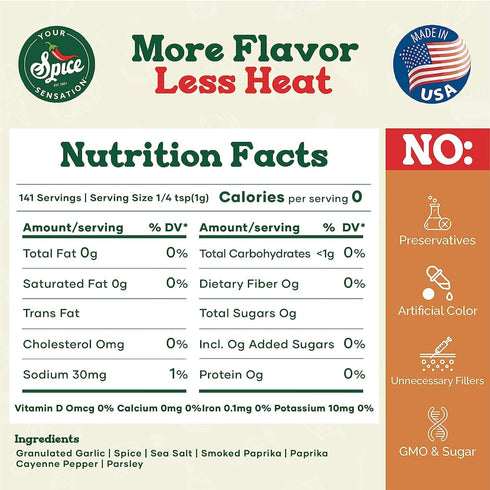 More Flavor Less Heat by Your Spice Sensation - Multi-Purpose Spice Seasoning, Low Salt/Low Sodium, Gluten-Free, BBQ, No Sugar, Vegan, Paleo, Keto...