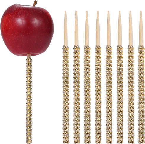 Quotidian Gold Glitter Rhinestone Bamboo Bling Sticks 6" (15cm) Pack of 24 - Candy Apple Cake pop Caramel...