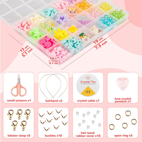 Girls Bracelet Jewelry Making Kit Beads, 400+ Pieces Various Shapes and Colorful Colors, Dazzling Frosted Beads Glossy Transparent Beads Pendant, ...