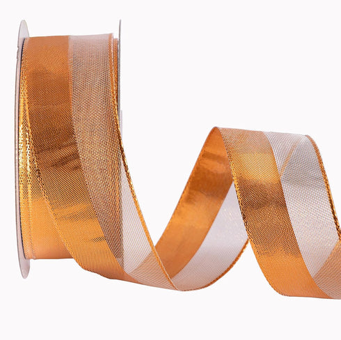 Copper Wired Ribbon,Neutral Christmas Wired Metallic Glitter Double Face Ribbon for Gift Wrapping, Party Favors, Home Décor, DIY Crafts (1.5" Wide...