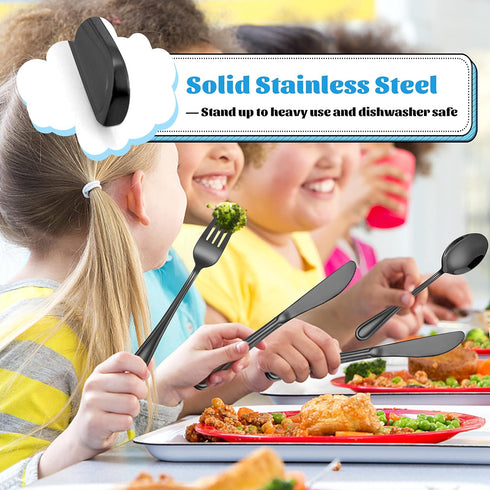 12-Piece Black Kids Silverware, E-far Stainless Steel Toddler Kids Utensils Safe for Preschooler/Children, Includes 4 Forks 4 Spoons 4 Knife, Slim...