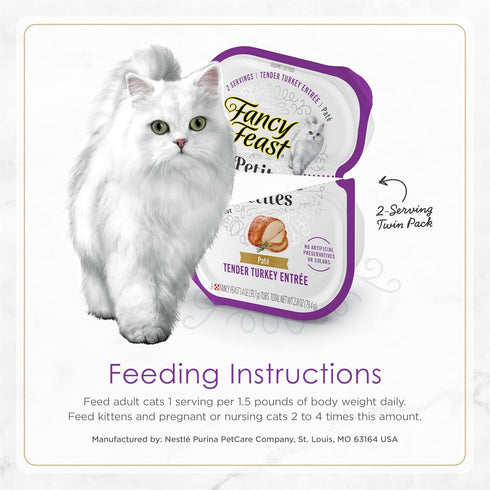 Purina Fancy Feast Gourmet Pate Wet Cat Food, Petites Tender Turkey Entree - (Pack of 12) 2.8 oz. Tubs...