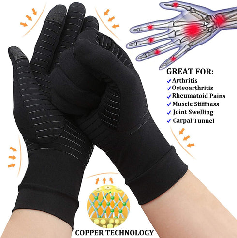 2-Pairs Pack Copper Full Finger Compression Gloves, Copper Arthritis Gloves for Women & Men Relieve Pain from Arthritis Pain, Swelling and Rheumat...