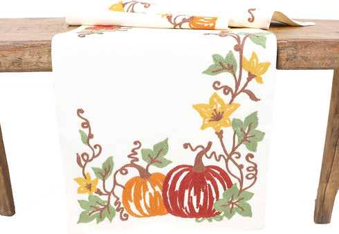 Manor Luxe Happy Fall Pumpkins Table Runner, 16"x36", Cream...