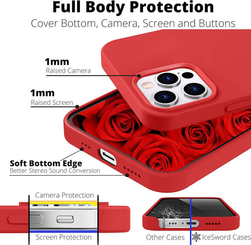IceSword iPhone 12 Case and iPhone 12 Pro Case 6.1” (2020),Liquid Silicone Case Cover, Soft Microfiber Cloth, Matte Pure Red Cute Men Women Cool F...