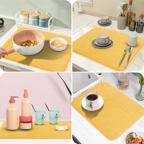 GeeRic Microfiber Dish Drying Mat, Super Absorbent Kitchen Dish Drying Pad, Reversible for Countertop, 12*16 inch Yellow...