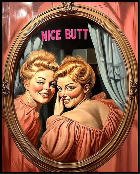 Posterizer 1 pcs-retro classic inspired art-pink poster-funny "nice butt" quote 2-Comedy Art-Retro Art- Bathroom, restroom Decor- unframed wall ar...