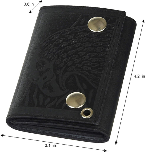 BLACK GENUINE LEATHER Trifold Biker's Eagle Wallet ID Card Holder With Chain...