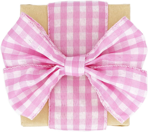 Pink White Buffalo Check Plaid Wired Ribbon,2 1/2”x10 Yard, Farmhouse Gingham Ribbon for Easter, Christmas, Wreath, Spring, Summer, Wedding, Baby ...