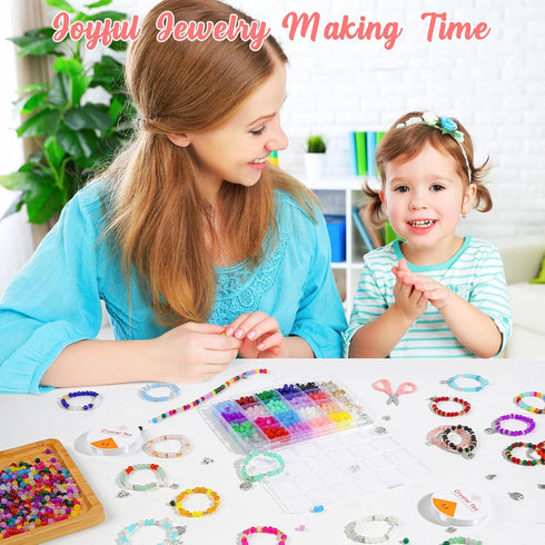 Newlibery 1258Pcs 6mm Glass Beads for Bracelet Making Kit,20 Colors Crystal Jewelry Bead,Craft DIY Set with Elastic String,Charms,Rings,Gift for G...