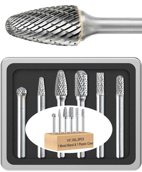 6 Pcs 1/4 Carbide Burr Set 1/4 Shank Die Grinder Bits Drill Bits Grinding Bits for Metal Rotary Tool Attachment Accessories Rasp Weld Wood Stone D...