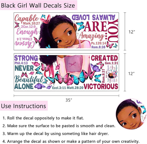 Yovkky Black Girl Religious Butterfly Wall Decal Sticker, Positive Saying African American You are Beautiful Nursery Decor, Inspirational Home Afr...
