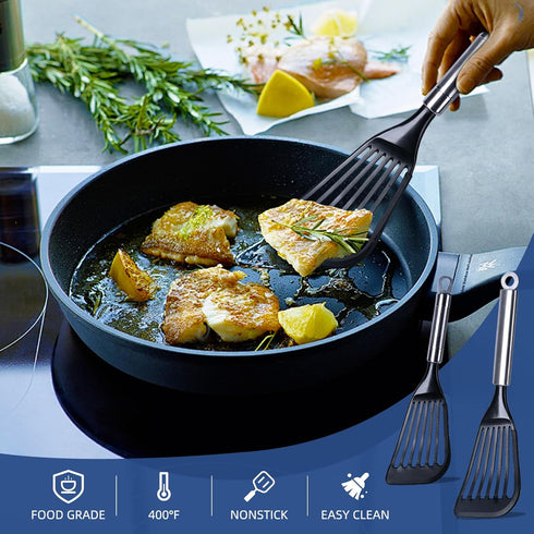 KSENDALO Thin Kitchen Spatula Turner for Egg,Fish, Slotted Flexible Plastic Spatula for Nonstick Cookware, Idea Kitchen Utensil for Egg, Bacon, Fi...