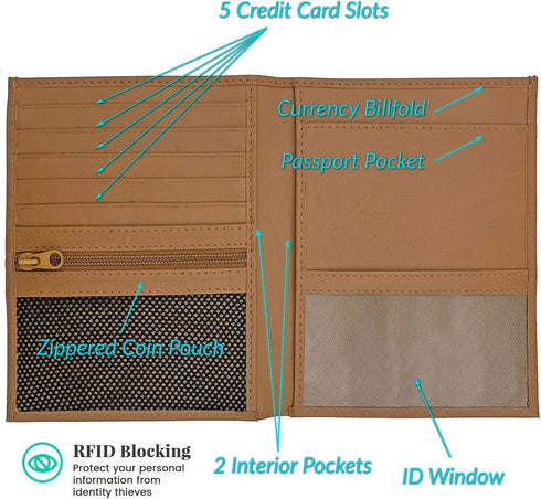 Light Brown RFID Genuine Leather Passport Wallet...