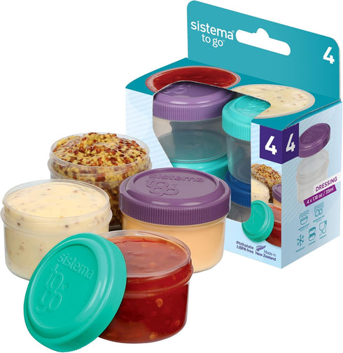 Sistema 4-Piece Salad Dressing and Condiment Containers with Lids for Lunch...