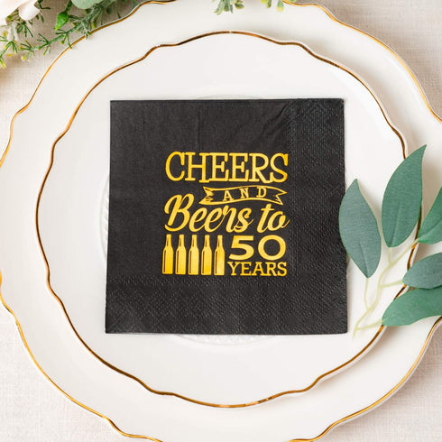 Crisky Cheers to 50 Years 50th Birthday Napkins Black and Gold 50th Brithday Decorations Birthday Party Supplies Beverages Napkins 50 PCS, 3-Ply...