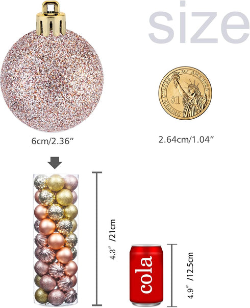 45Pcs 6cm/2.36inch Christmas Balls Glitter Ornaments Set, Shatterproof Plastic Xmas Tree Hanging Ornament, Christmas Decorations Balls for Holiday...