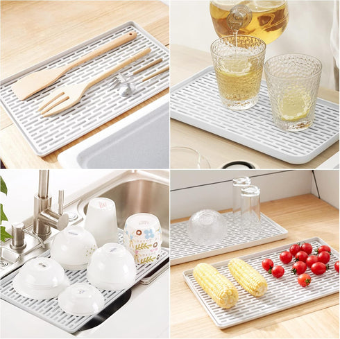 SOSMAR Dish Drain Board, 16' x 9', 1.3L Large Water Storage Capacity, Coffee Tea Tray, Fruit, Bathroom Accessories Holder...