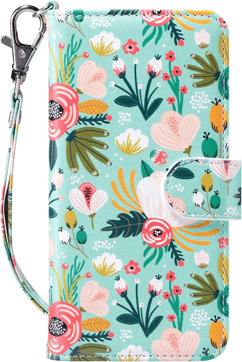 ULAK for iPhone SE 3(2022)/SE(2020)/8/7 Wallet Case with Card Holder, Premium Floral PU Leather Flip Case with Kickstand Card Slots,Wrist Strap, D...