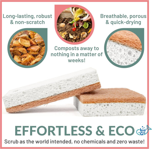 bioGo White 12 Pack Biodegradable Kitchen Sponges - Eco-Friendly, Compostable, Natural Cellulose Dish Sponges...