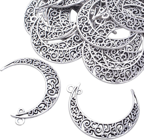 40pcs Antique Silver Moon Charms Tibetan Alloy Luna Crescent Pendants Hollow Vintage Dangle Charms for DIY DIY Bracelets Necklace Jewelry Making A...