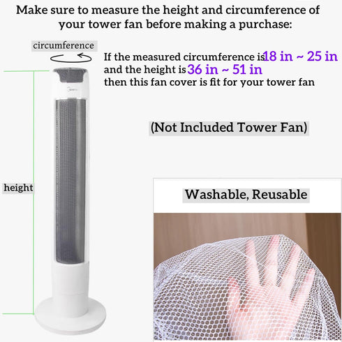 Mesh Cover for Oscillating Tower Fan (Not Included Fan),Tower Fan Guard Covers for Kids Finger Protector,Reusable Oscillating Floor Fan Dustproof ...