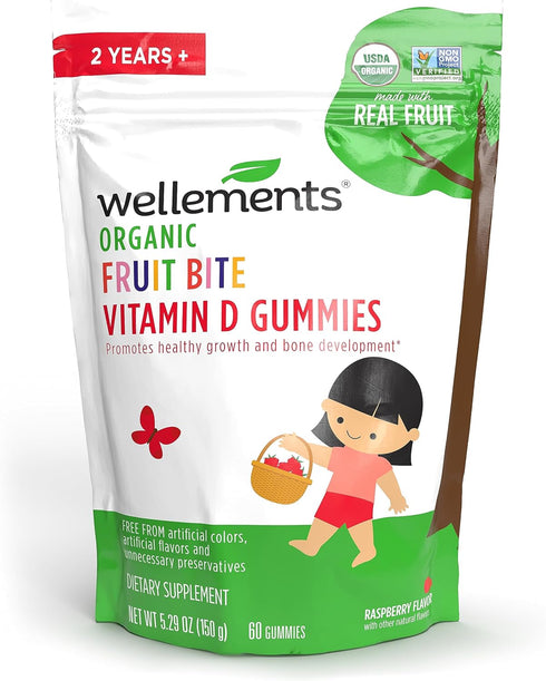 Wellements Organic Fruit Bite Vitamin D Gummies | Vitamin D3 Gummy for Kids, Supplement for Healthy Growth & Bone Development*, Raspberry Flavor |...
