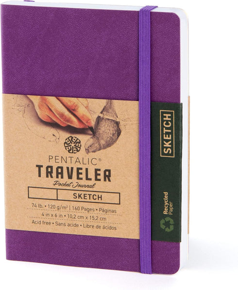 Pentalic 4" x 6" Pocket Sketchbook Traveler Journal, 160 Pages, Purple...