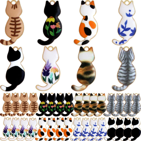 Anjulery 32 Pieces Enamel Cat Charms for Jewelry Making and Crafting - Cute Kitty Charm for Bracelets Earrings Necklaces Pendants Keychains Crafts...