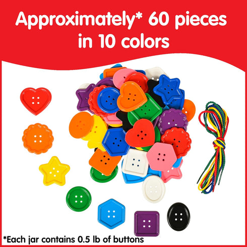 Edx Education Large Buttons - Mini Jar Set of 60 - Lacing Activity - Sensory and Fine Motor Skill Development - Math Manipulative for Kids...