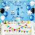 Happy 1st Birthday Backdrop Banner Blue Newborn Boys First Birthday Backdrop Photography Background for 1st Birthday Baby Shower Party Decorations...
