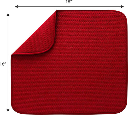 Dish Mat Absorbent, Reversible, Microfiber,Dish Drying Mat for Kitchen,Machine Washable Farmhouse Dishes Drainer for Countertop Fast Drying, Red D...