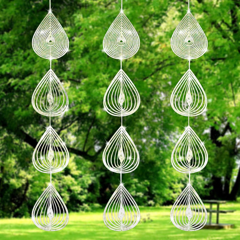 3pcs Water Droplets Bird Reflectors, Metal Disc Highly Reflective Double-Sided Water Droplets Wind Spinner Bird Devices Keep Birds Away from Garde...