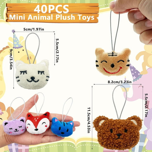 40 PCS Mini Animal Plush Toys Set Cute Small Animal Stuffed Toy Keychain for Party Favors Keychain Ornament for Goody Bag Easter Egg Stuffers Carn...