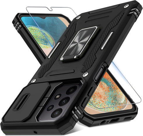 DEERLAMN for Samsung Galaxy A23 5G/4G Case with Slide Camera Cover+Screen Protector,Rotated Ring Kickstand Military Grade Shockproof Protective Co...