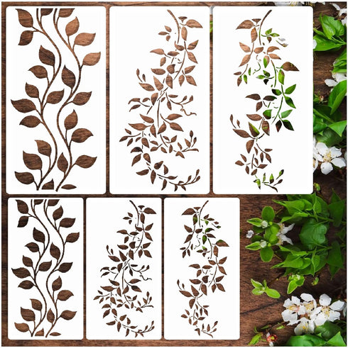 Large Vine Stencils for Painting on Wood Wall 16 Inch Reusable Branches Layering Leaf Leaves Stencils for Crafts Canvas Furniture Wall Drawing Car...