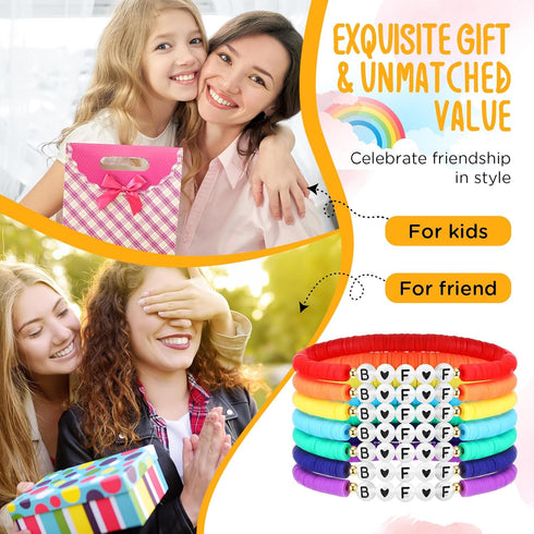 Sureio 7 Pcs Friendship Bracelets Beads Bracelets Stretchy Acrylic Clay Glow Bracelets for Best Friend Girls Women, Colorful...